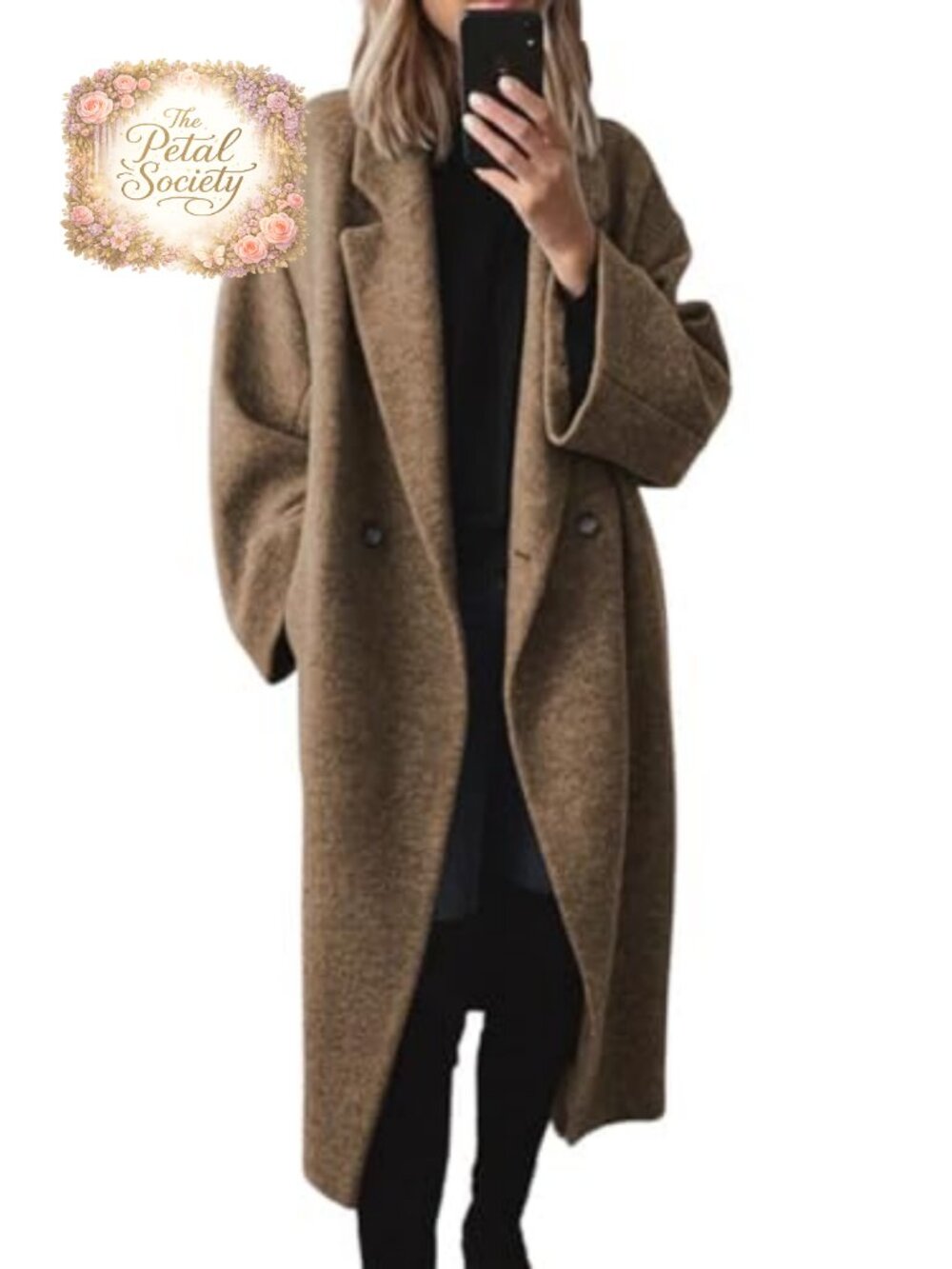 Women's Wool Blend Trench Coat Double Breasted Notch Lapel Winter Pea Coat